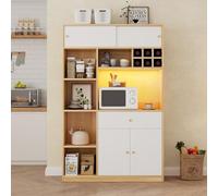 NNJN Armadietto da cucina, buffet con buffet LED, armadio multiuso, con un cassetto, tre ante e ripiani per riporre posate, grande spazio per forno a microonde. 115 x 35 x 180 cm (larghezza x