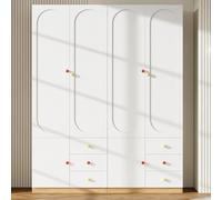 NNJN Armadio a 2 ante con cassetti, per camera da letto, cameretta dei bambini, con asta appendiabiti, maniglie in ceramica colorate, superficie laccata (set da 2, 160 x 45 x 200 cm)