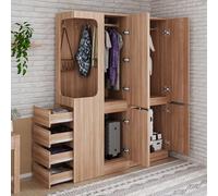 NNJN Armadio extra grande 140 x 40 x 170 cm, con cassetti e vani portaoggetti, spazio aperto per abiti con spazio (sul lato sinistro) (colore legno)