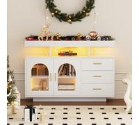 NNJN Credenza a buffet, grande 120 cm, cassettiera, credenza soggiorno, armadietto da cucina lucido con luci a 16 colori per la sala da pranzo (bianco)