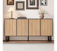 NNJN Credenza moderna, minimalista, design a contrasto in venature di legno nero, parte anteriore a strisce 3D, spazio extra grande, adatto per ingresso e soggiorno