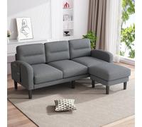 NNJN Divano angolare a forma di L a 3 posti con chaise longue, piccolo divano angolare sul lato si trova una borsa portaoggetti, 10 divani, adatto per il soggiorno, 204 x 136 x 80 cm, grigio