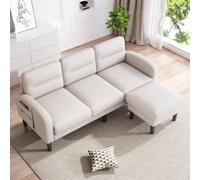 NNJN Divano angolare a forma di L a 3 posti con chaise longue, piccolo divano angolare sul lato si trova una borsa portaoggetti, 10 divani, adatto per il soggiorno, 204 x 136 x 80 cm, beige