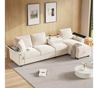 NNJN Divano in ciniglia, angolo a forma di L e due braccioli con spazio di archiviazione. Tavolino pieghevole con due portabevande, 1 parte USB 1 tipo C può essere posizionata a sinistra o a destra