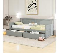 NNJN Divano letto, letto singolo con due ripiani, struttura in legno massello, letto per ragazzi, letto per bambini, 90 x 200 cm (grigio)