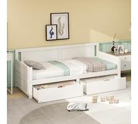 NNJN Divano letto, letto singolo con due ripiani, struttura in legno massiccio, letto per ragazzi, letto per bambini, 90 x 200 cm (bianco)