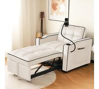 NNJN Divano letto singolo allungabile 3 in 1: con portabevande e supporto per cellulare, sedia a sdraio, poltrona letto, poltrona, perfetto per piccoli spazi, 83 x 167 x 76 cm (beige)