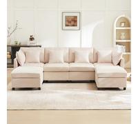 NNJN Divano moderno in ciniglia con poggiapiedi rimovibile, divano a quattro posti, divano ad angolo a forma di L, a forma di U, adatto per casa, soggiorno, appartamento, ecc.