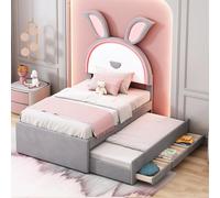 NNJN Lettino imbottito in tessuto di velluto, divano letto singolo con letto estraibile, cassetto portaoggetti e luce LED cambia colore (90 x 200 cm) (grigio), LDU00060