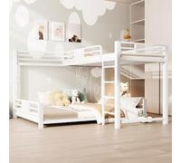 NNJN Letto a castello a L in metallo, 90 x 200 cm, oltre 140 x 200 cm (bianco)