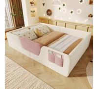 NNJN Letto imbottito 140 x 190 cm, senza materasso, griglia di sicurezza rimovibile, tasca in tessuto integrata per la conservazione, velluto unico (beige)