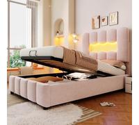NNJN Letto imbottito, con rete a doghe, luce d'atmosfera con telecomando, a forma di principessa corona, materiale PU, rosa (senza materasso) (rosa, 90 x 200 cm)