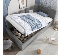 NNJN Letto imbottito per il giorno, divano letto con vano idraulico, culla con doghe in metallo, velluto (senza materasso) (grigio, 90 x 190 cm)