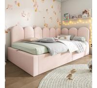 NNJN Letto imbottito per il giorno, divano letto con vano idraulico, culla con doghe in metallo, velluto (senza materasso) (colore rosa, 90 x 190 cm)