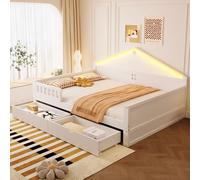 NNJN Letto per bambini, 140 x 200 cm, con barra luminosa, cassetti, rete a doghe, letto singolo, letto per ragazzi (bianco)