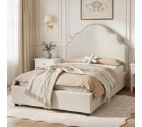 NNJN Letto singolo imbottito, 90 x 200 cm, con testiera imbottita, in lino, beige