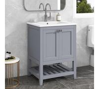 NNJN Mobile da bagno singolo con base 60 cm con lavabo in ceramica (grigio chiaro)