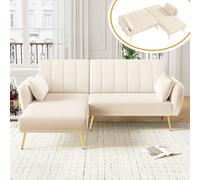 NNJN Moderno divano pieghevole a forma di L, divano letto con angolo aggiunto, divano ad angolo con funzione sonno, adatto per soggiorno, camera da letto, home cinema, camera degli ospiti (beige)
