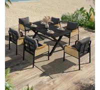 NNJN Moderno set di divani per esterni, per il tempo libero e le riunioni per più persone, struttura in ferro, braccioli intrecciati, cuscino incluso