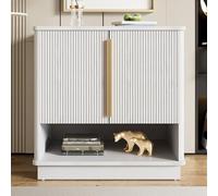 NNJN Scarpiera moderna bianca con 2 ante e scomparto aperto, salvaspazio con effetto legno e manici dorati, scarpiera per ingresso, corridoio o camera da letto (60 × 40 × 61 cm)