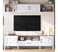 NNJN Set da parete per TV (set completo, 2 pezzi), supporto TV + vetrina sospesa, set da parete multimediale, set da 4 armadi e 1 cassetto, TV fino a 80", bianco 180 x 40 x 50 cm