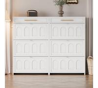 NNJN Set di 2 scarpiera moderna, con 12 scomparti, 2 cassetti, armadi, scarpiere, scarpiere, possono essere posizionate in corridoi, porte, soggiorni e uffici, MDF, bianco