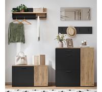 NNJN Set di appendiabiti, armadio, cassettiera, specchio, 2 scarpiere, senza decorazione, pannello appendiabiti con specchio, ripiano per cappelli e 4 ganci, scarpiera con scarpiera, corridoio con