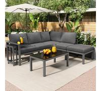 NNJN Set di sedie lounge da giardino, per 4-5 persone, con tavolino e tavolino da salotto, resistente alle intemperie, colore grigio, set da 5 pezzi, con tutti i cuscini