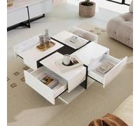 NNJN Tavolino da caffè lucido, tavolo con 4 cassetti, abbinamento unico dei colori e design delle linee, spazio inferiore 78 x 78 x 36 cm