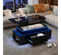 NNJN Tavolino da caffè regolabile in altezza, con vano nascosto e cassetto, 96 x 45 x 40 cm, lucido, per soggiorno, divano a LED, adatto per ufficio, studio, feste, colore nero