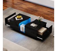 NNJN Tavolino moderno a LED con 2 cassetti, 100 x 50 x 35 cm, tavolino nero lucido con luce LED e pannello acrilico, tavolino in MDF per soggiorno, camera da letto