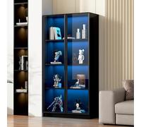 NNJN Vetrina in vetro con illuminazione LED app, vetrina a doppia porta con ripiani mobili, 80 x 40 x 160 cm, armadio alto per soggiorno, vetrina, armadietto da bagno