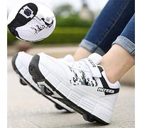 nnn Skateboard Formatori Scarpe da Skateboard con Rotelle, per Bambini Ragazze E Ragazzi Running Calzature da Ginnastica con Due Automatiche Ruota Diritta,Scarpe Puleggia Invisibili,White1-39