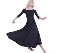 Nnnydjy Abbigliamento da Pratica di Danza Moderna da Donna Completo da Ballo per Prestazione di Valzer con Maniche A 2/3 Abiti da Ballo Standard Costume da Allenamento per Tango Flamenco,Nero,XXL