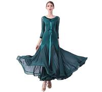 Nnnydjy Abbigliamento per Il Valzer Abiti da Ballo Standard da Donna Abbigliamento da Danza Moderna per Esibizioni Eleganti Costumi da Tango E Foxtrot Gonna Ampia A Trapezio,Verde,M