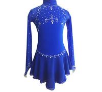 Nnnydjy Abiti da Allenamento per Pattinaggio Artistico per Bambini Costume da Pattinaggio su Ghiaccio A Maniche Lunghe in Rete Gonna Elastica per Pattini A Rotelle per Ragazze,Blu,M