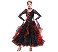 Nnnydjy Abiti da Ballo da Donna per Competizioni Abbigliamento Professionale per Il Valzer Abbigliamento da Danza Moderna Gonna A Ruota Grande per Spettacoli di Flamenco E Tango,Nero,M