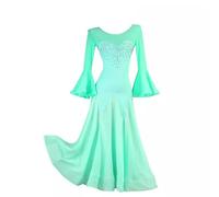 Nnnydjy Abiti da Ballo da Sala con Maniche A Tromba per Donna Costume da Esibizione di Danza Moderna per Tango Abito da Competizione per Il Valzer Gonne A Trapezio per Salsa E Flamenco,Verde,XXL