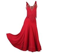 Nnnydjy Abiti da Ballo da Sala con Nappe da Donna Gonna Lunga per Danza Moderna Costumi per Spettacoli di Valzer Abbigliamento per Gare di Tango Abiti da Ballo per Il Ballo di Fine Anno,Rosso,L