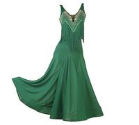 Nnnydjy Abiti da Ballo da Sala con Nappe da Donna Gonna Lunga per Danza Moderna Costumi per Spettacoli di Valzer Abbigliamento per Gare di Tango Abiti da Ballo per Il Ballo di Fine Anno,Verde,L