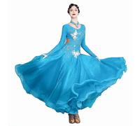 Nnnydjy Abiti da Ballo da Sala Professionali per Donna Costume da Ballo Stampato Abbigliamento per Il Valzer Flamenco Abbigliamento da Competizione da Tango Grande Swing in Tulle,Blu,L