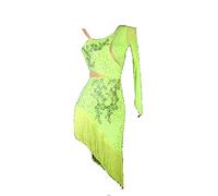 Nnnydjy Abiti da Ballo Latino con Frange per Competizione Costume da Donna Cha Cha Tango Ricamato Abbigliamento da Ballo Professionale Abbigliamento da Ballo Walzer Prestazione,D,L