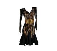 Nnnydjy Abiti da Ballo Latino per Donna Costume da Competizione Professionale Cha Cha Tango Abbigliamento da Ballo Walzer Abbigliamento da Ballo Lucido per Salsa Gonna Body A Lisca di Pesce,d'oro,XL