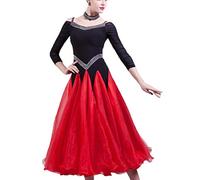 Nnnydjy Abiti da Competizione di Ballo da Sala Costume da Spettacolo di Valzer per Donna Abbigliamento da Elogio del Tango Flamenco Abito da Ballo Salsa Foxtrot Fantastica Gonna Svasata,Nero,L