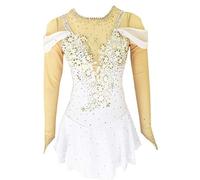Nnnydjy Abiti da Gara di Pattinaggio Artistico alla Moda Costume da Esibizione di Pattinaggio A Rotelle su Ghiaccio per Bambine Body da Ginnastica da Donna Abbigliamento da Ballo,Bianca,12_15Years