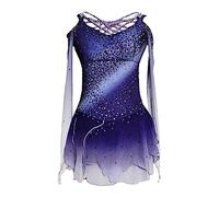 Nnnydjy Abiti da Gara di Pattinaggio Artistico per Bambini alla Moda Costume da Ballo per Pattinaggio su Ghiaccio Sfumato per Bambine Cristallo Lucido Body da Ginnastica Ritmica,Viola,11_13Years