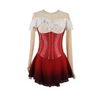 Nnnydjy Abiti da Pattinaggio Artistico su Ghiaccio da Donna Pizzo Fatto A Mano Costumi da Spettacolo per Ragazze All'aperto Girocollo Gonna da Competizione di Danza Body Artistici,Rosso,4_6Years