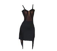 Nnnydjy Abiti per La Pratica della Danza Latina Gonna Cha Cha con Bretelle Semplice Generoso Abito da Ballo per Spettacoli da Sala da Donna Costume da Ballo per Allenamento Foxtrot Valzer,Nero,L