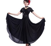 Nnnydjy Abito da Ballo per Allenamento di Tango Costume da Valzer con Scollo A V per Donna Abiti da Ballo da Sala Morbidi E Lisci Elegante Abbigliamento da Elogio del Flamenco Linea A,Nero,L