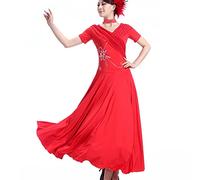 Nnnydjy Abito da Ballo per Allenamento di Tango Costume da Valzer con Scollo A V per Donna Abiti da Ballo da Sala Morbidi E Lisci Elegante Abbigliamento da Elogio del Flamenco Linea A,Rosso,M